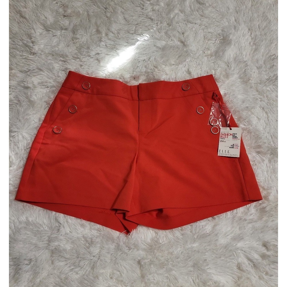 ELLE Poppy (Orange/Red) Polished Hot Shorts W/Buttons Sz 6 $40 NWT
